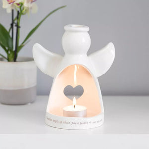 White Ceramic Guardian Angel Tealight Candle Holder - SALE ITEM