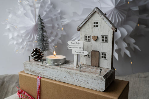 Rustic Winter House Tealight Holder - SALE ITEM