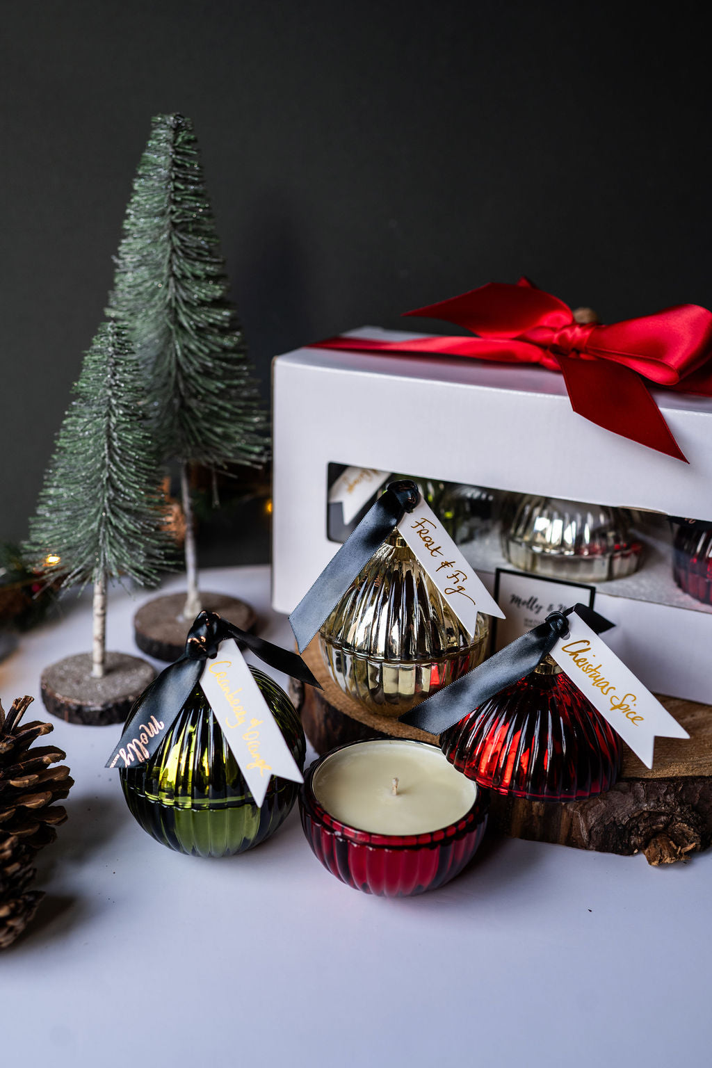 Mini Bauble Candle Set in Gold, Red & Green