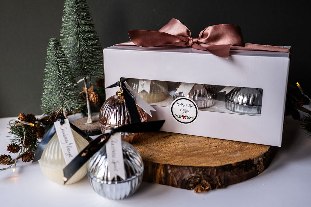 Mini Bauble Candle Set in White, Silver & Blush